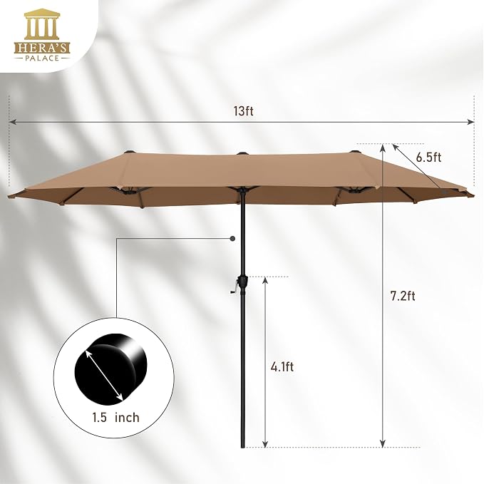 13 ft Large Double-Sided Patio Umbrella, Outdoor Umbrella, Tawny | HERA'S - Image 5