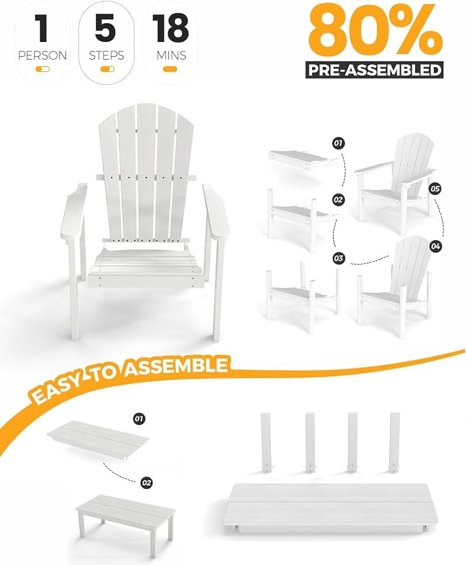 Stackable Set, 2 Chairs with 47in Table, All-Weather HDPE, 380 lbs Each+47.2in - Image 6