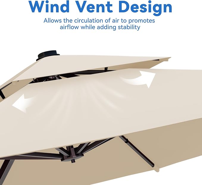 10x13FT Beige Cantilever Outdoor Patio Umbrella - Image 7
