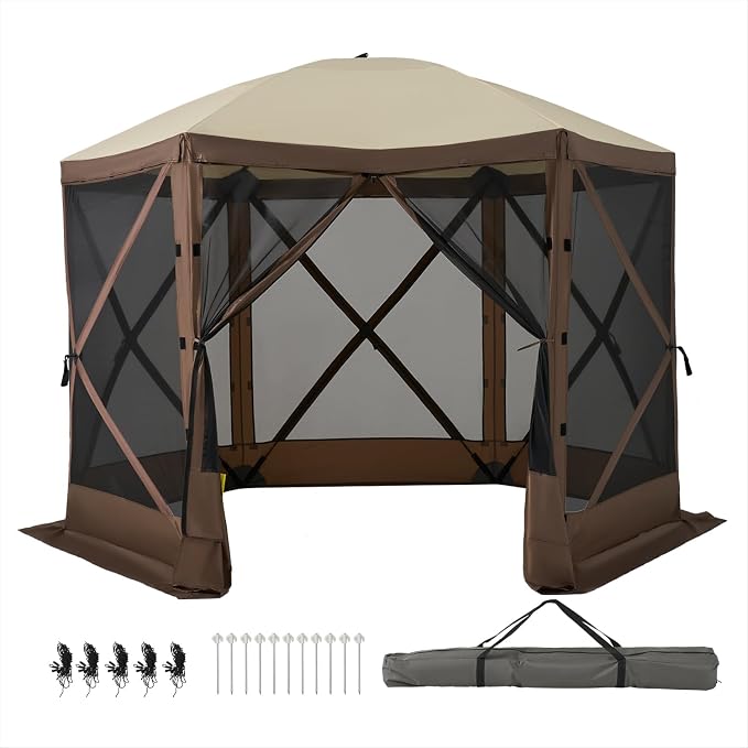 Aoxun 10x10ft Pop Up Gazebo, Camping Gazebo Screen Tent, Mesh Windows, Carry - Image 8