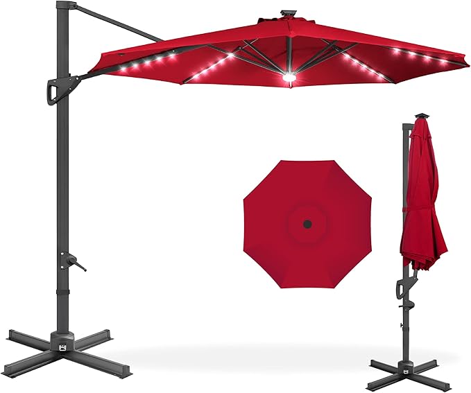 Best Choice Products 10ft Solar LED Cantilever Patio Umbrella, 360-Degree by Unknown