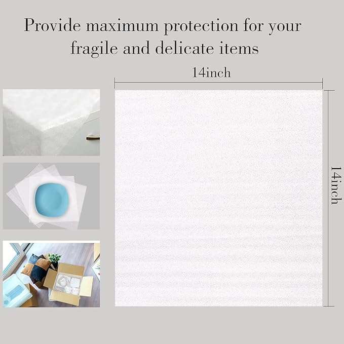 Foam Pouches, Cushion Foam Pouch for Moving and Storing, Convenient to Use, Making Packaging and Transportation Easier,Best Packaging Material (14"X14" 100Pcs Foam Sheets)
