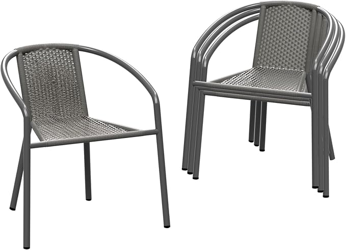 Grezone 4-Piece Rattan Indoor-Outdoor Restaurant Stack Chair Versatile and - Image 6