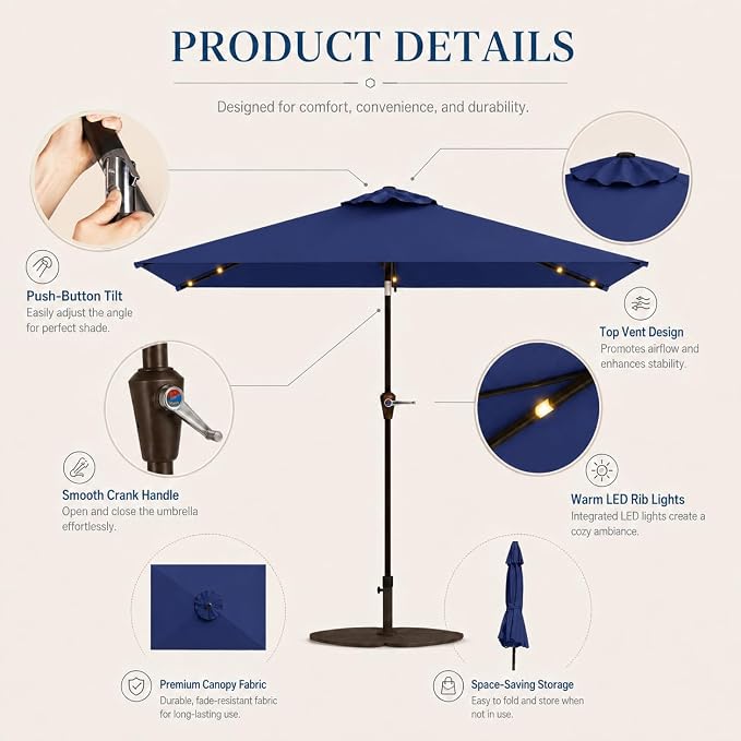 6.5 x 10ft Rectangular Patio Umbrella - Image 6