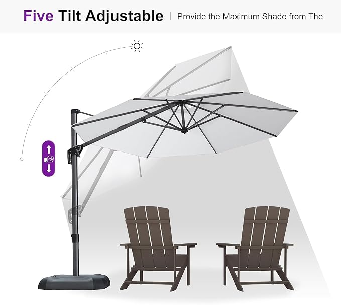 PURPLE LEAF Cantilever Umbrella 10 Feet Round Smooth 360° Rotation White | - Image 6