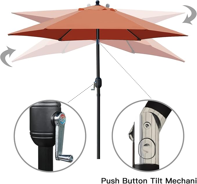 Sunnyglade 7.5' Patio Umbrella Outdoor Table Umbrella Tilt Crank Orange | - Image 2
