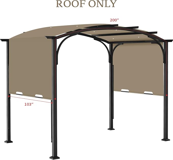 200x103 in Pergola Canopy Replacement Shade Cover Only, Khaki | Fits 10x10 ft - Image 2