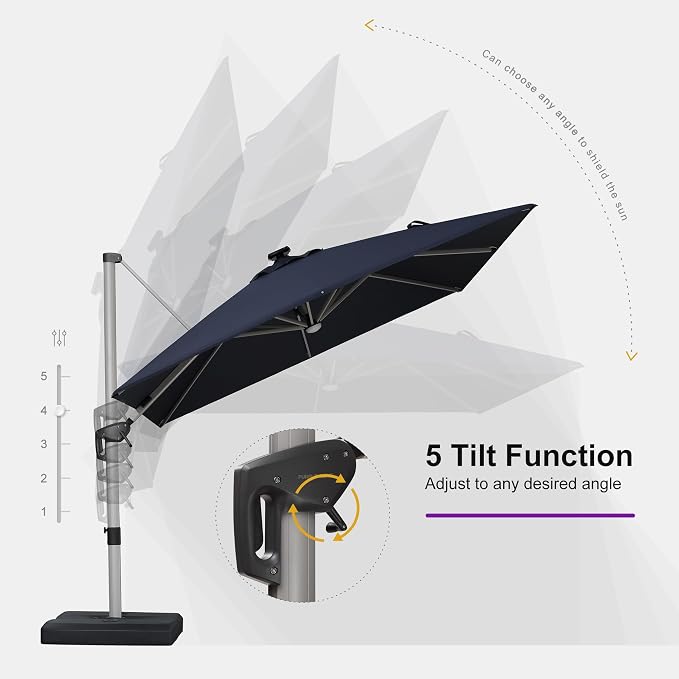 PURPLE LEAF Cantilever Patio Umbrella 9' X 9' Solar LED Light, Support to - Image 6