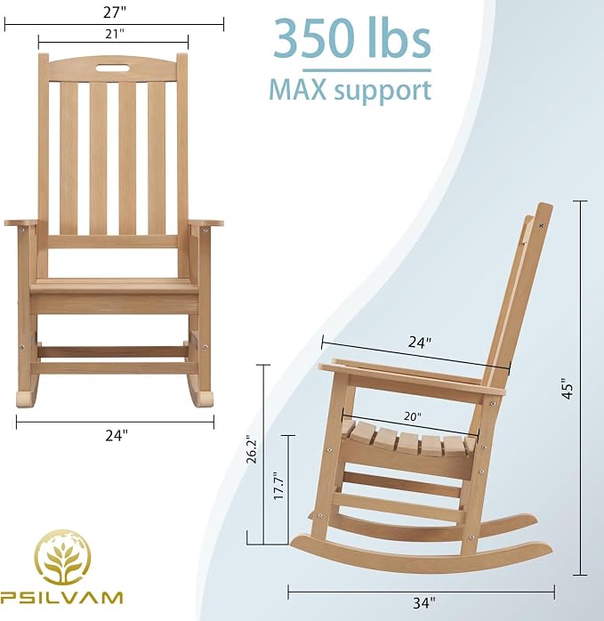 Oversized Outdoor Rocking Chair Set of 2, HDPE Porch Rocker - Image 3