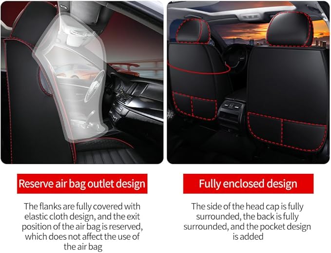Leather Car Seat Covers for Volkswagen Golf Alltrack 2017-2019,Car Seat Covers Full Set,Seat Covers with Safety,Waterproof Seat Cover Compatible Airbag(5pcs Black&Red Bars Luxury)