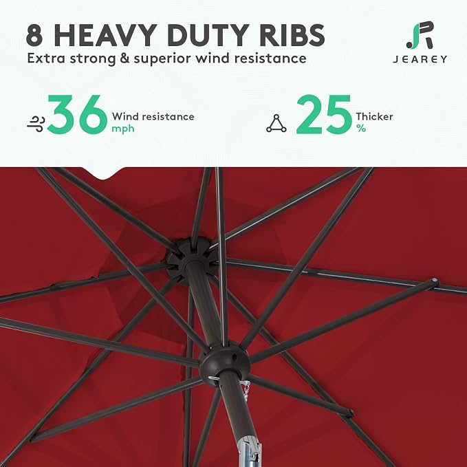 JEAREY 9FT Outdoor Patio Umbrella, Market Umbrella, Tilt & Crank UV Protection - Image 5