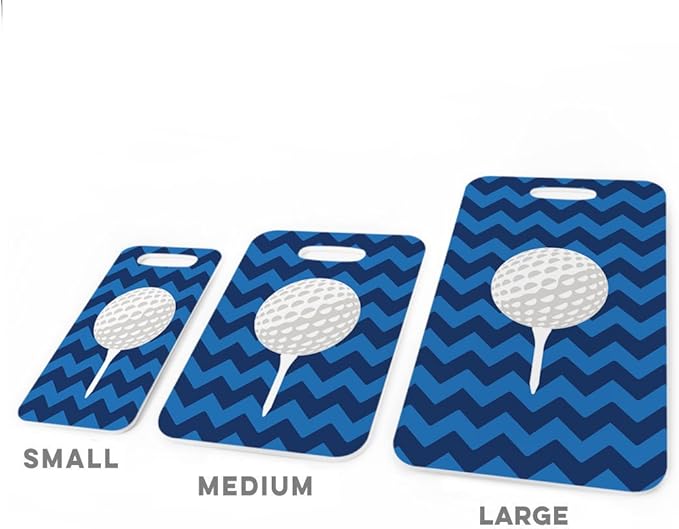 ChalkTalkSPORTS Golf Luggage & Bag Tag | Golf Ball and Tee | Custom Info on Back | Large | Blue