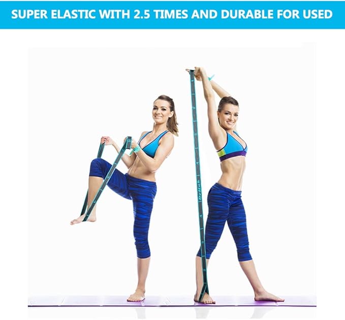 Stretch Strap, Elastic Yoga Stretching Strap, Multi-Loop for Physical Therapy, Pilates, Yoga, Dance & Gymnastics Exercise and Flexible Pilates Stretch Band