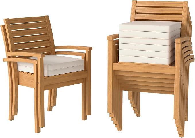 Stackable Patio Dining Chairs Set of 8, Acacia Wood, Stackable Design - Image 7