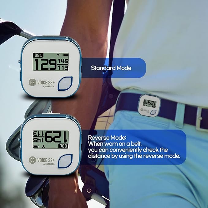 GolfBuddy Voice 2S+ Talking GPS Rangefinder Bundle with Official GolfBuddy Wristband – Audio Distance to Front/Center/Back, 18-Hour Battery, Preloaded Courses, Wearable Golf GPS Watch Conversion