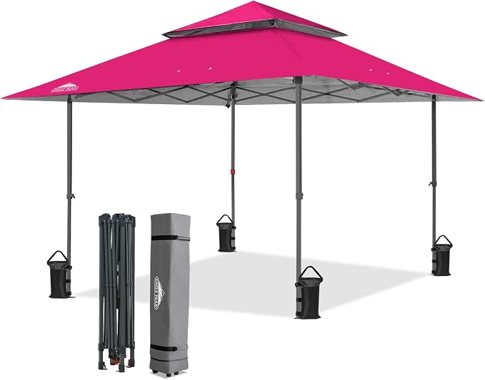 EAGLE PEAK 13x13 Pop Up Canopy Tent, Auto Extended Eaves, Deep Pink | Easy Setup by EAGLEPEAK