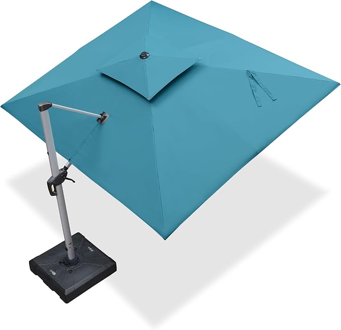 PURPLE LEAF Cantilever Umbrella 9' X 11' Double Top, Turquoise Blue | 35MPH by PURPLELEAF