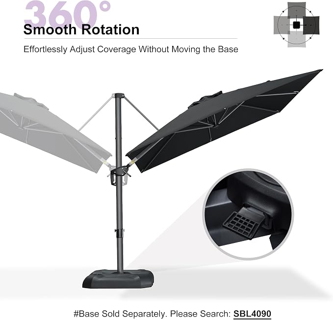 PURPLE LEAF Outdoor Umbrella 8' x 8' Square Premium Sun Protection Black | - Image 6