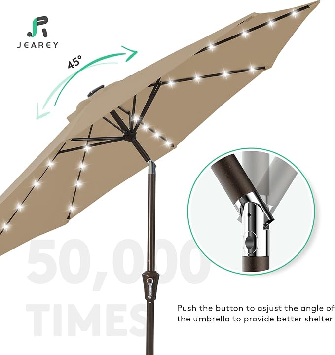 JEAREY 9' Patio Umbrella with Solar Lights, LED Umbrella, Tilt & Crank UV - Image 8
