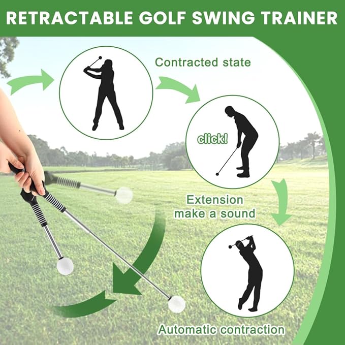 Golf Swing Practice Stick – Retractable Aid: Fix Rhythm Fast, Stop Slicing/Hooking, Indoor/Outdoor Use | Skip Frustration, Boost Consistency (Right-Handed)