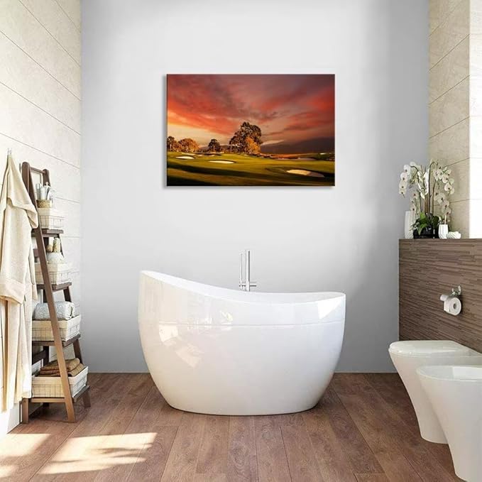 chenchenArt Coastline Golf Course Wall Art for Living Room Bedroom Bathroom Decor USA California Golf Course Picture Wall Decor for Office Golf Art Canvas Prints Framed Ready to Hang(12''H x 16''W)