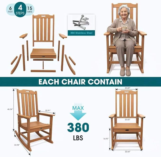 THOEOE Outdoor Rocking Chairs, Oversized Patio Rocking Chair | HDPE Outdoor - Image 7