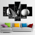 Black and White Paintings Golf Pictures 5 Panel Canvas Golf Ball Wall Art for Living Room Golfing Sport Artwork Contemporary Home Decor Giclee Framed Ready to Hang Posters and Prints(60''Wx40''H)