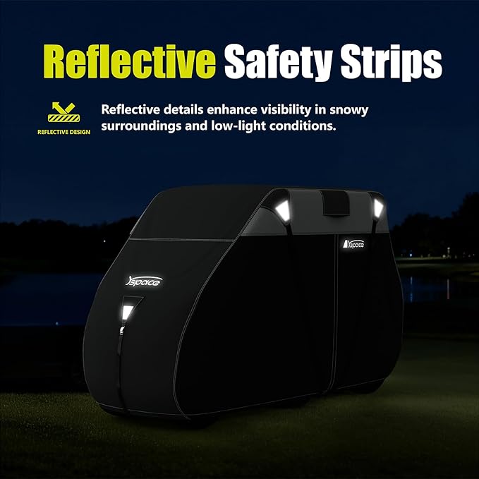 YSPACE 600D Waterproof Golf Cart Cover for 4+2 Passengers, Fits EZGO, Club Car, Yamaha, Honda, Heavy-Duty Polyester with Reflective Strips & Triple Windproof Straps