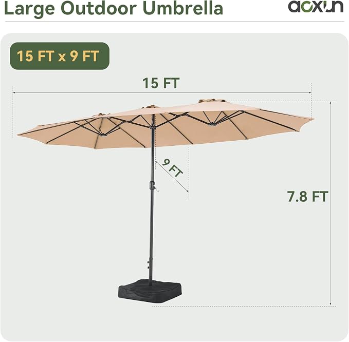 Aoxun 15ft Patio Umbrella with Base Included, Outdoor Double-Sided Rectangular - Image 2