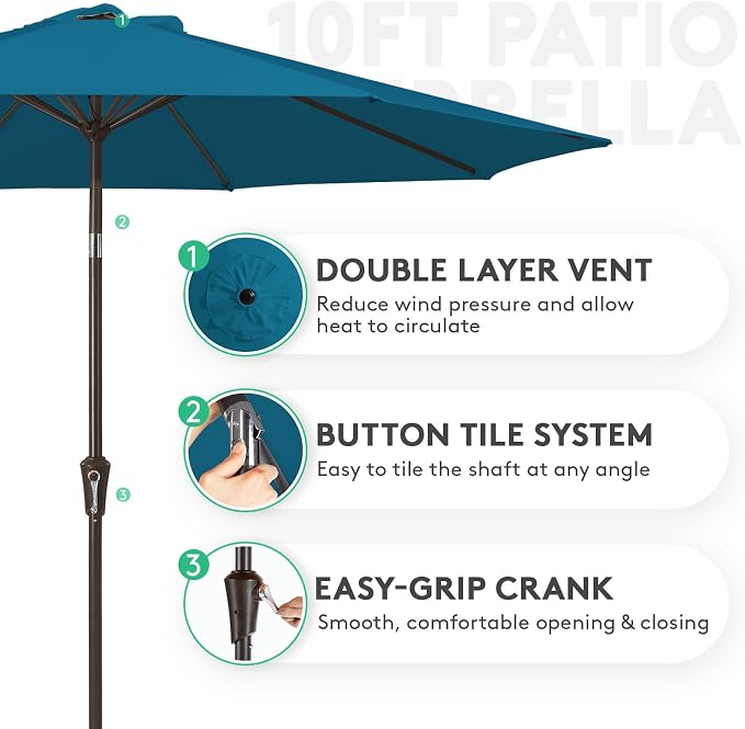 JEAREY 10 ft Outdoor Patio Umbrella w/Tilt and Crank, Lake Blue | 8 Sturdy Ribs - Image 2
