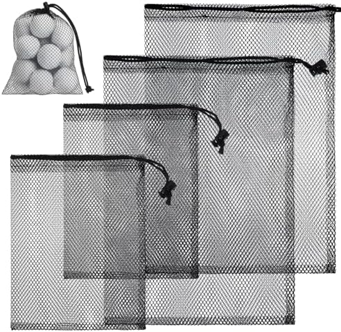 4 Pack 2 Sizes Golf Ball Bags Mesh Drawstring Bag Nylon Golf Ball Storage Bag by Unknown