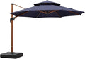PURPLE LEAF Patio Umbrella 11ft Double Top Wood-Grain Finish, 240GSM by PURPLELEAF
