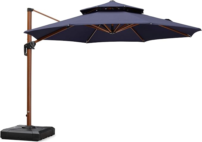 PURPLE LEAF Patio Umbrella 11ft Double Top Wood-Grain Finish, 240GSM by PURPLELEAF