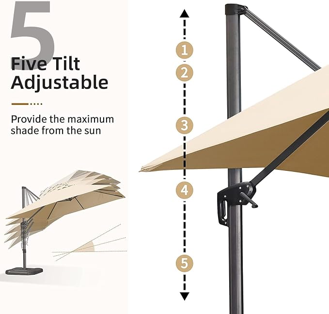 PURPLE LEAF Cantilever Umbrella 9' x 11.5' Rectangle 360° Rotation Beige | - Image 8