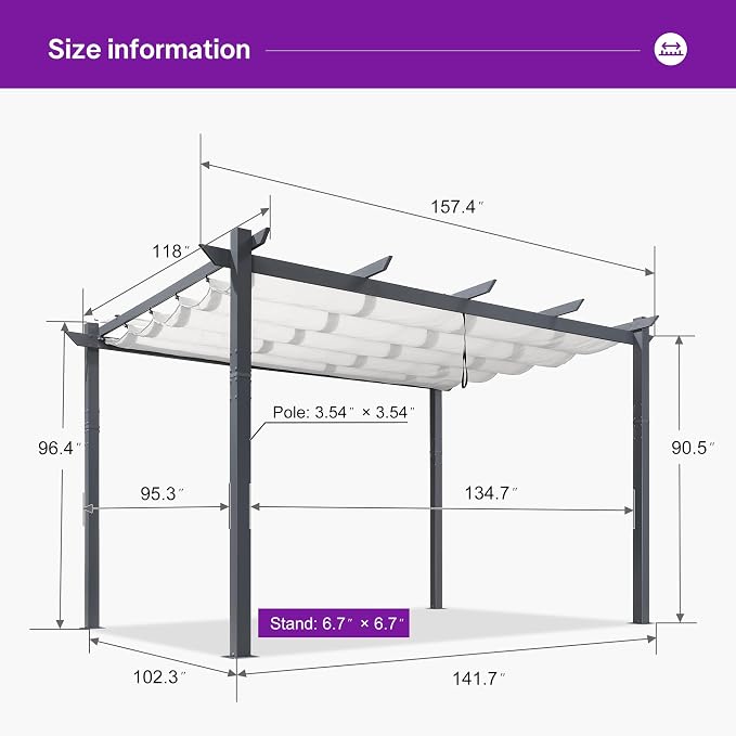 PURPLE LEAF Retractable Pergola 10' x 13' w/Double Canopy - Image 2
