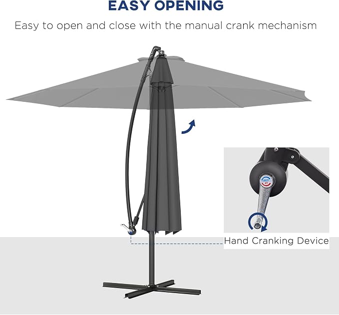 Outsunny 10' Cantilever Hanging Tilt Offset Patio Umbrella | UV & Water - Image 3