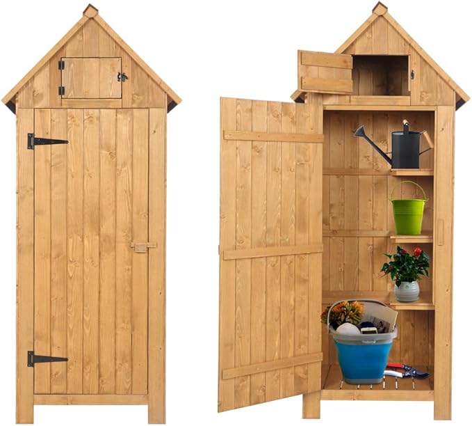 Outvita 70in Outdoor Storage Cabinet, Natural | Wooden Vertical Garden Tools by Outvita