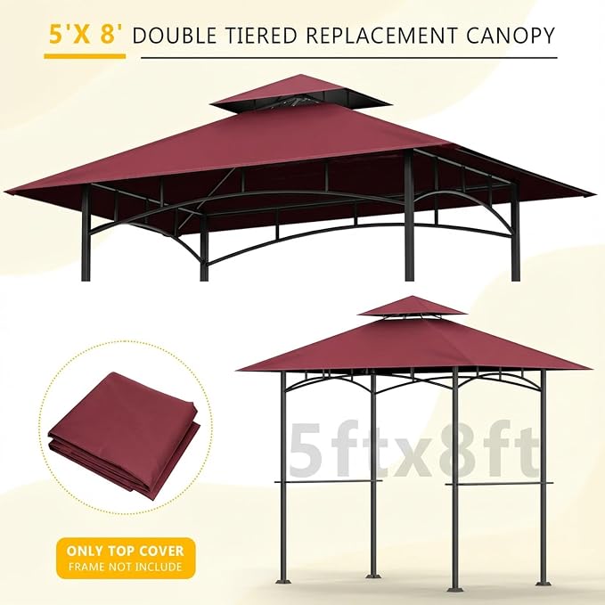 Grill Gazebo Canopy Replacement, 5 x 8 Ft, UV Resistant, Water Resistant - Image 6