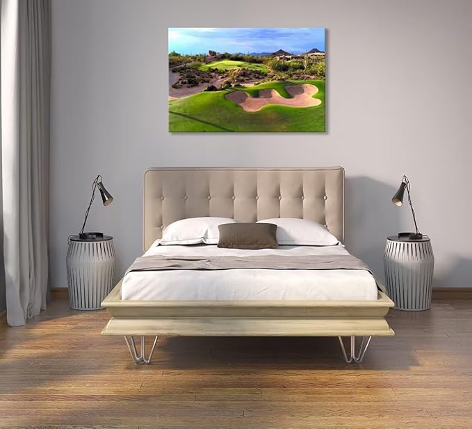 Arizona Desert Golf Course Wall Art Picture Golf Course Wall Decor for Living Room Bedroom Bathroom Home Decorations Golf Course Poster Framed Artwork Canvas Prints Ready to Hang(28''H x 44''W)