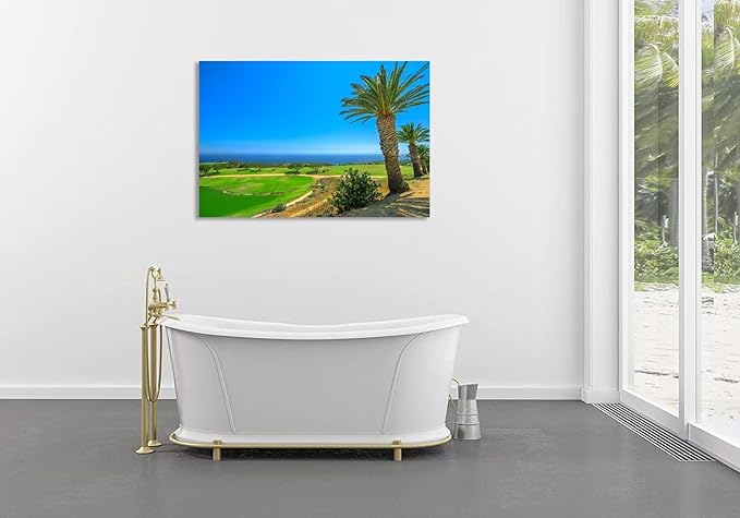 USA California Golf Course with Palm Tree Wall Art Picture California Coastline Golf Course Wall Decor for Living Room Bedroom Bathroom Home Decorations Framed Ready to Hang(12''H x 16''W)
