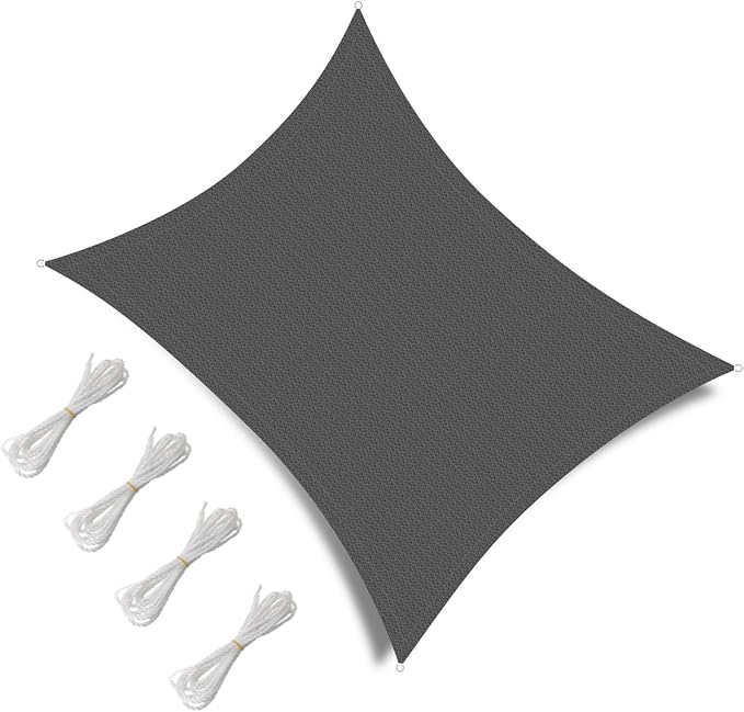 8' x 10' Rectangle Sun Shade Sail, 185 GSM HDPE, Dark Grey | 95% UV block - Image 2