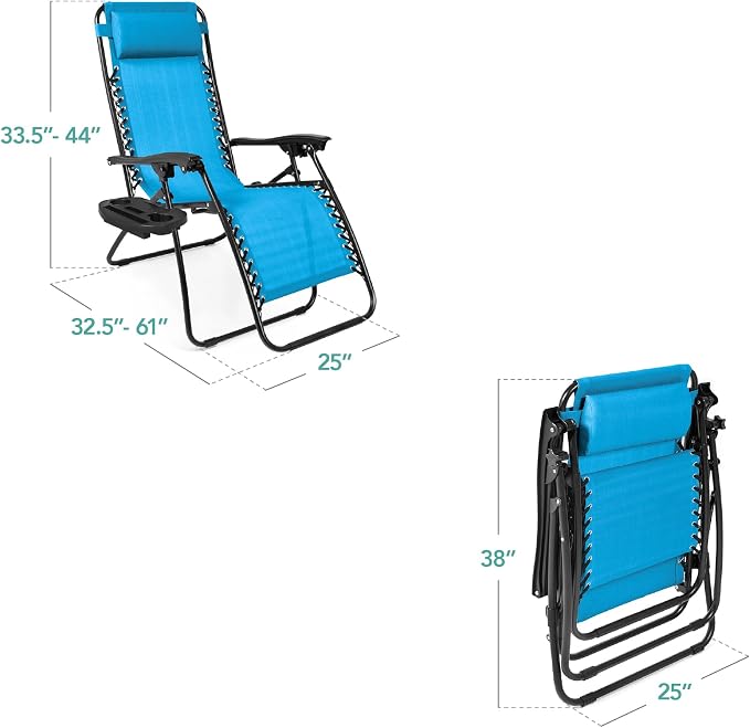 Best Choice Products Set of 2 Adjustable Steel Mesh Zero Gravity Lounge Chair - Image 3