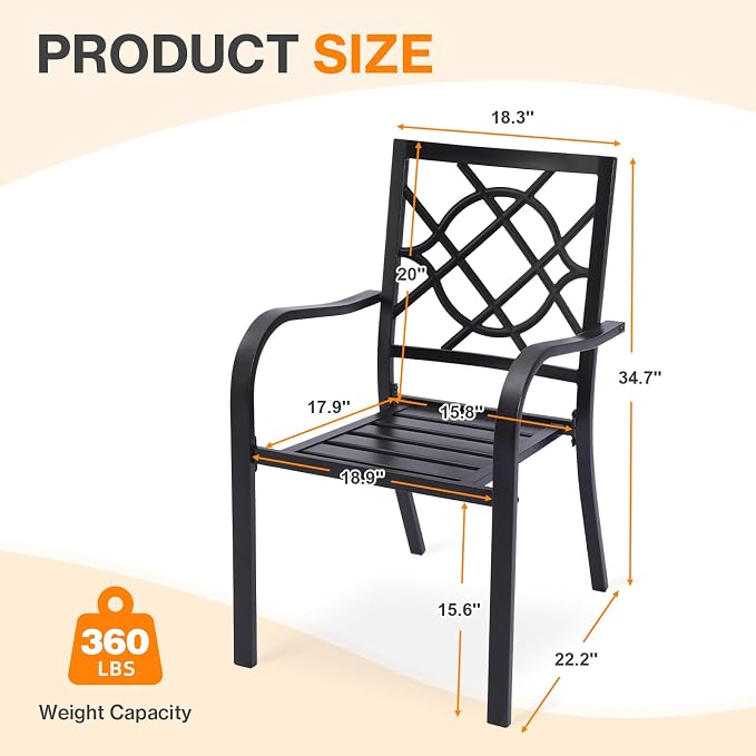 Patio Dining Chairs Set of 6, Stackable Metal High Back Chairs Set - Image 3