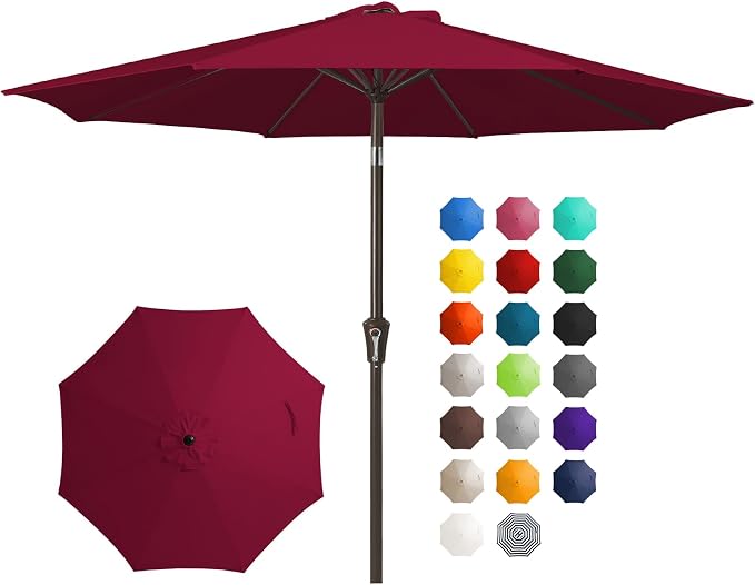 JEAREY 10 ft Outdoor Patio Umbrella w/Tilt and Crank, Wine Red | 8 Sturdy Ribs by JEAREYOutdoorsCollection