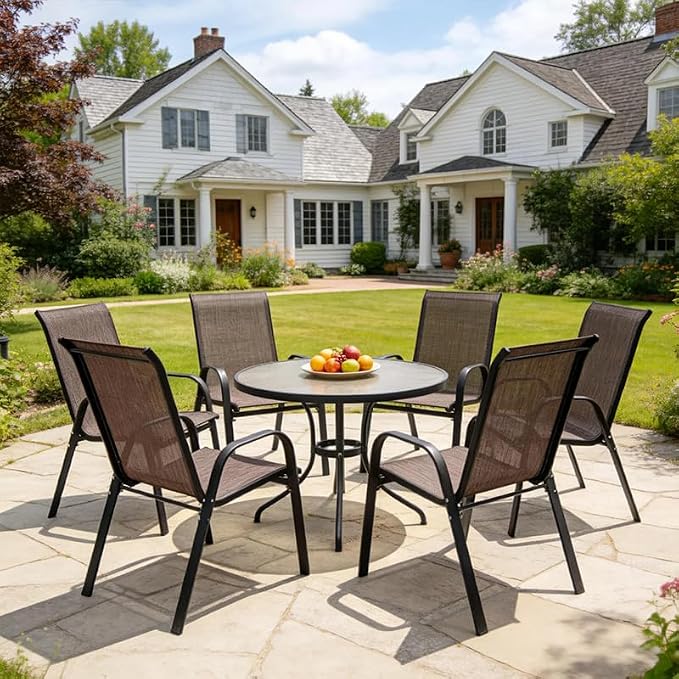 Patio Chairs Set of 6, Breathable Textilene, Weatherproof Frame, Quick Setup by zheczoemate