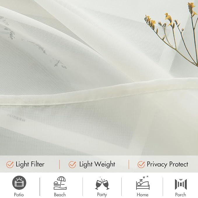 MIULEE Ivory Waterproof Outdoor Sheer Curtains - Image 4