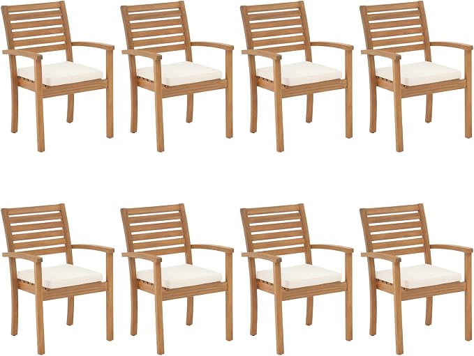 Stackable Patio Dining Chairs Set of 8, Acacia Wood, Stackable Design by OCOrange-Casual