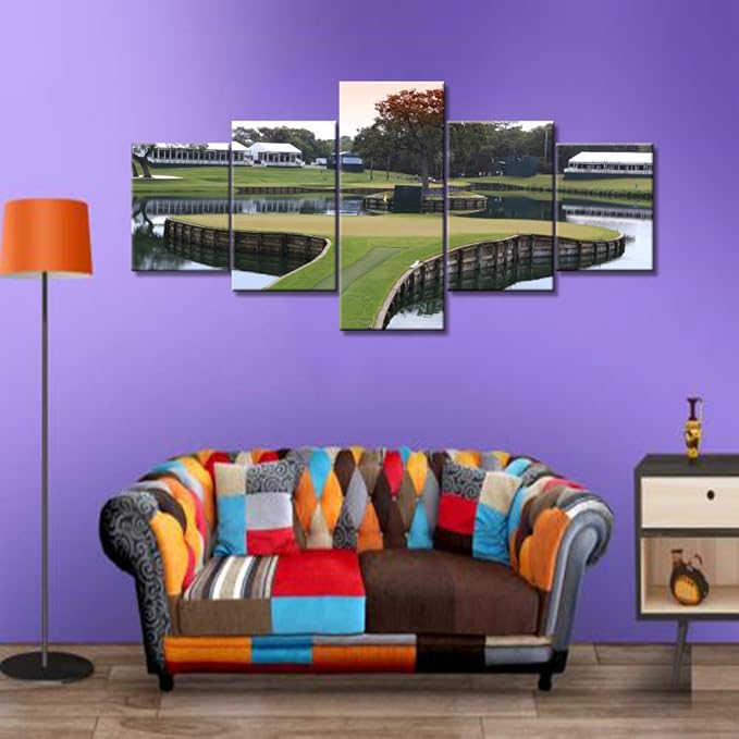 Golf Course Wall Art American Florida Golf Links Pictures for Living Room Multi Panel Canvas Painting Green Lawn Artwork Modern House Decor Wooden Framed Ready to Hang Posters and Prints(50''Wx 24''H)