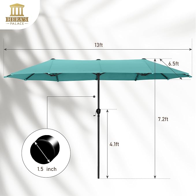 13 ft Large Double-Sided Patio Umbrella, Outdoor Umbrella, Turquoise | HERA'S - Image 6