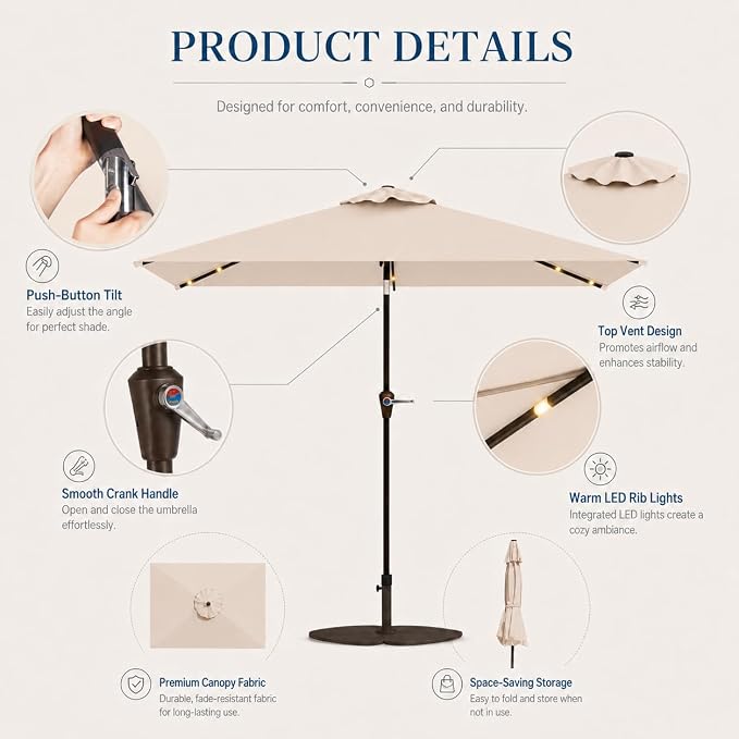 6.5 x 10ft Rectangular Patio Umbrella - Image 7